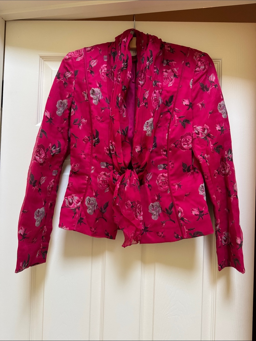 Escada Vintage Hot Pink Floral front-tie Jacket Silk